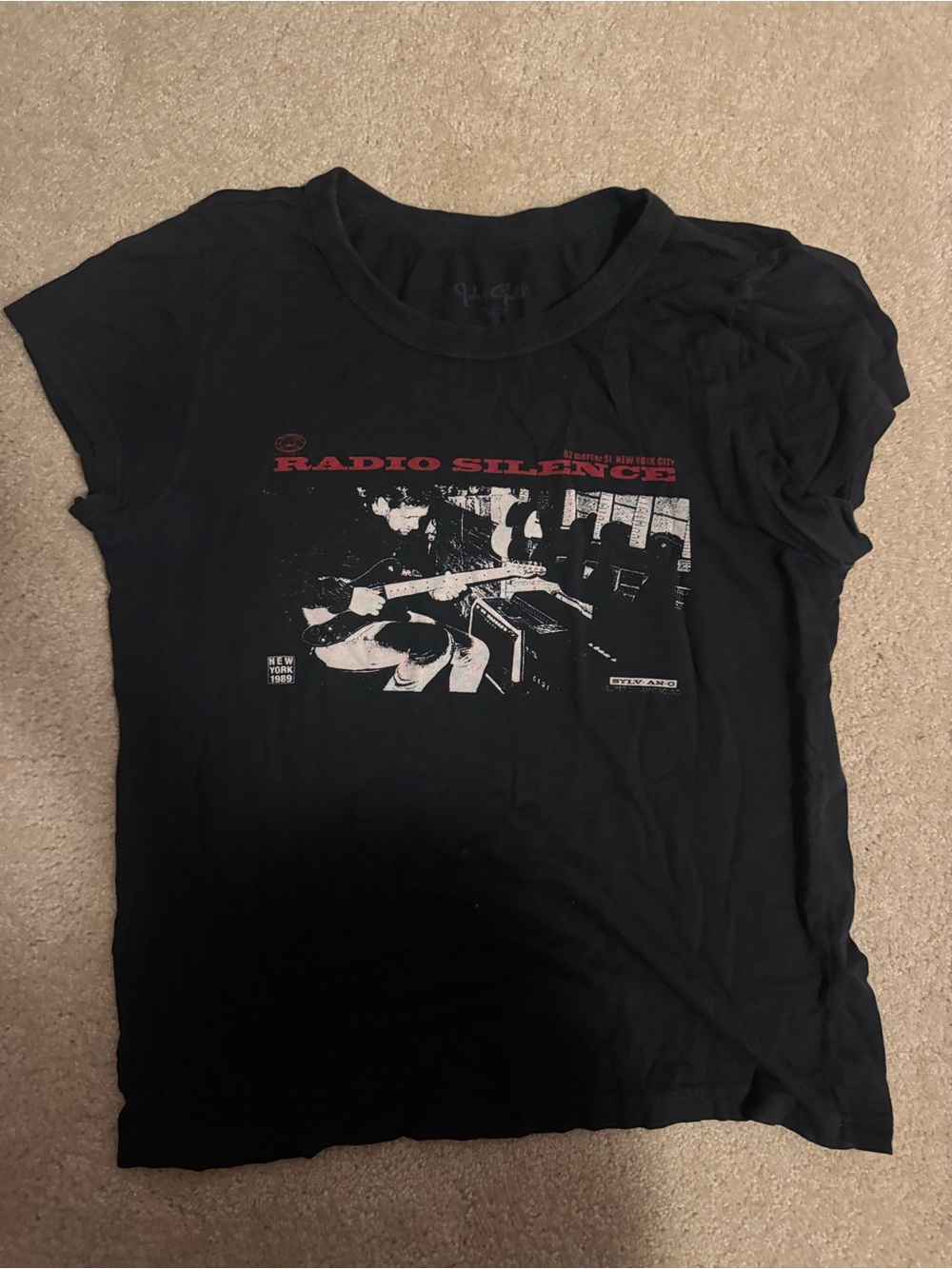 BRANDY MELVILLE JOHN GALT Black "Radio Silence" Graphic Tee